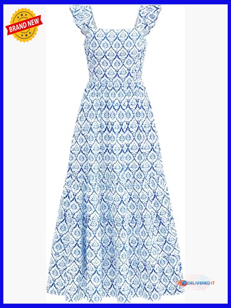 Floral Maxi Dress With Pockets Smocked A-Line Boho
